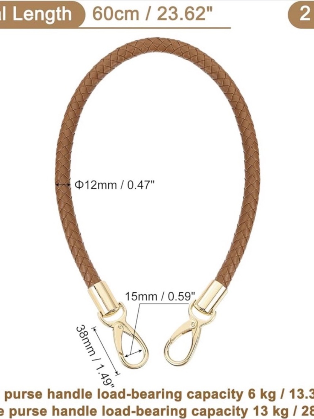 Braided PU Leather Bag Straps Purse Handles 2 Piece Set 23.62 Inches NWT - Picture 7 of 9